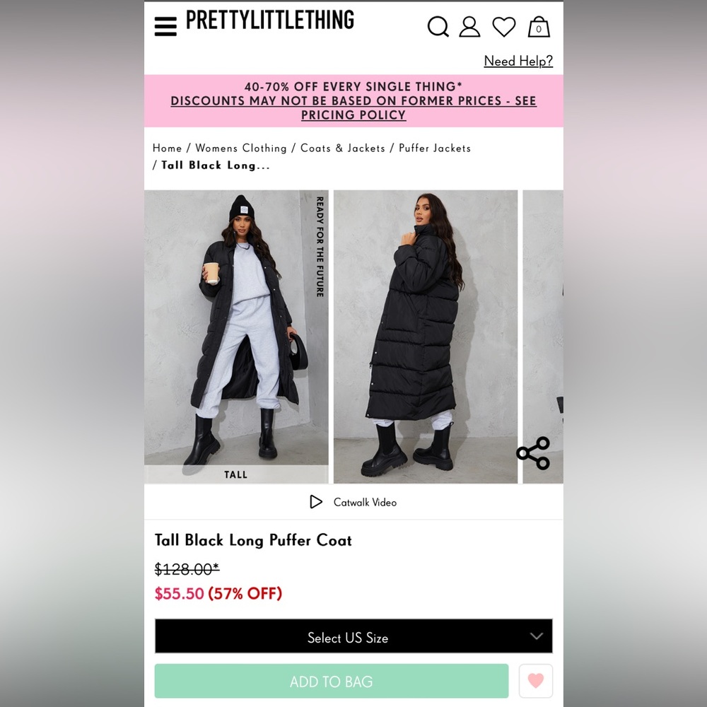 Pretty little thing long black puffer jacket.